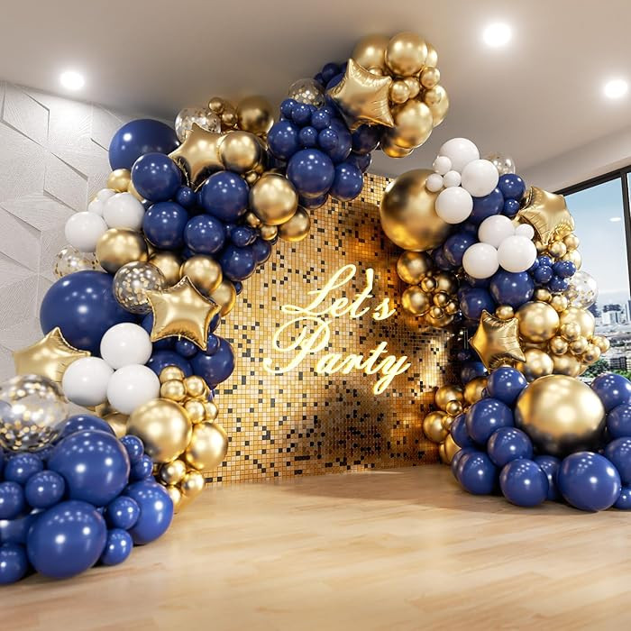 187pcs Navy Blue and Gold Balloons Arch Garland Kit, 5 10 12 18 inch Royal Blue Gold White Balloo... | Amazon (US)