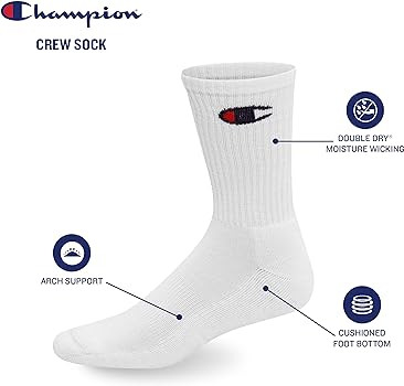 Champion Men's Double Dry Moisture Wicking Crew Socks; 6, 8, 12 Packs Available | Amazon (US)