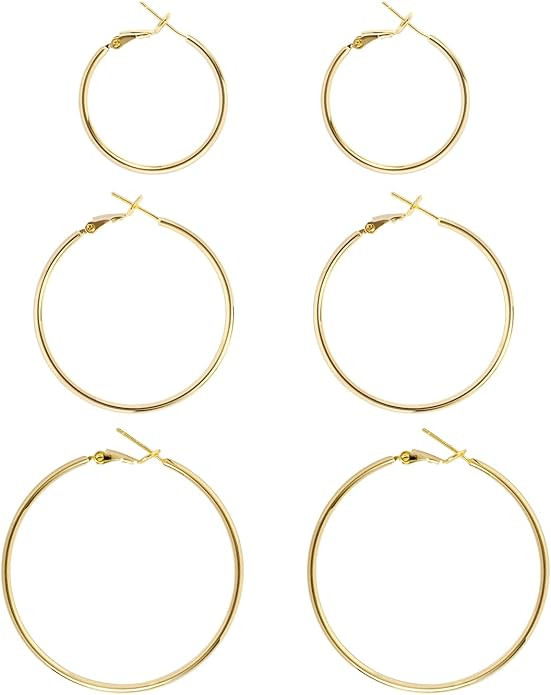 Big Gold Hoop Earrings for Women Hypoallergenic 925 Sterling Silver Post Thin Loop 14K Gold Plate... | Amazon (US)