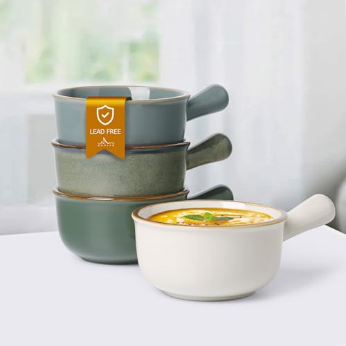 MONITO 16 Oz French Onion Soup Bowls, Ceramic Soup Bowls with Handles, Stackable Soup Crocks Oven Safe for Chili, Beef Stew, Cereal,Casseroles Microwave & Dishwasher Safe, Set of 4 | Amazon (US)