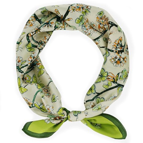 LSHARON SILK 100% Mulberry Silk Scarf Lightweight Neck Scarf - 53x53cm - Digital Printed Small Square Wraps Pure Silk Scarves Natural Silk Neckerchief Headscarf Gift for Women Men (36 Green Butterfly) | Amazon (UK)