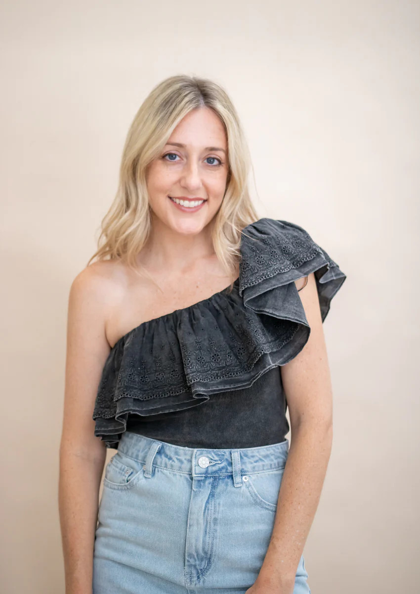 Ivy Eyelet One-Shoulder Blouse | APIARY by The Busy Bee