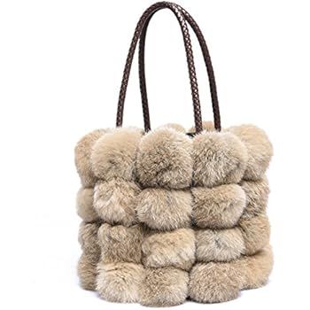QZUnique Women's Faux Fur Bucket Handbag Drawstring Fur Bag Shoulder Tote Bag | Amazon (US)