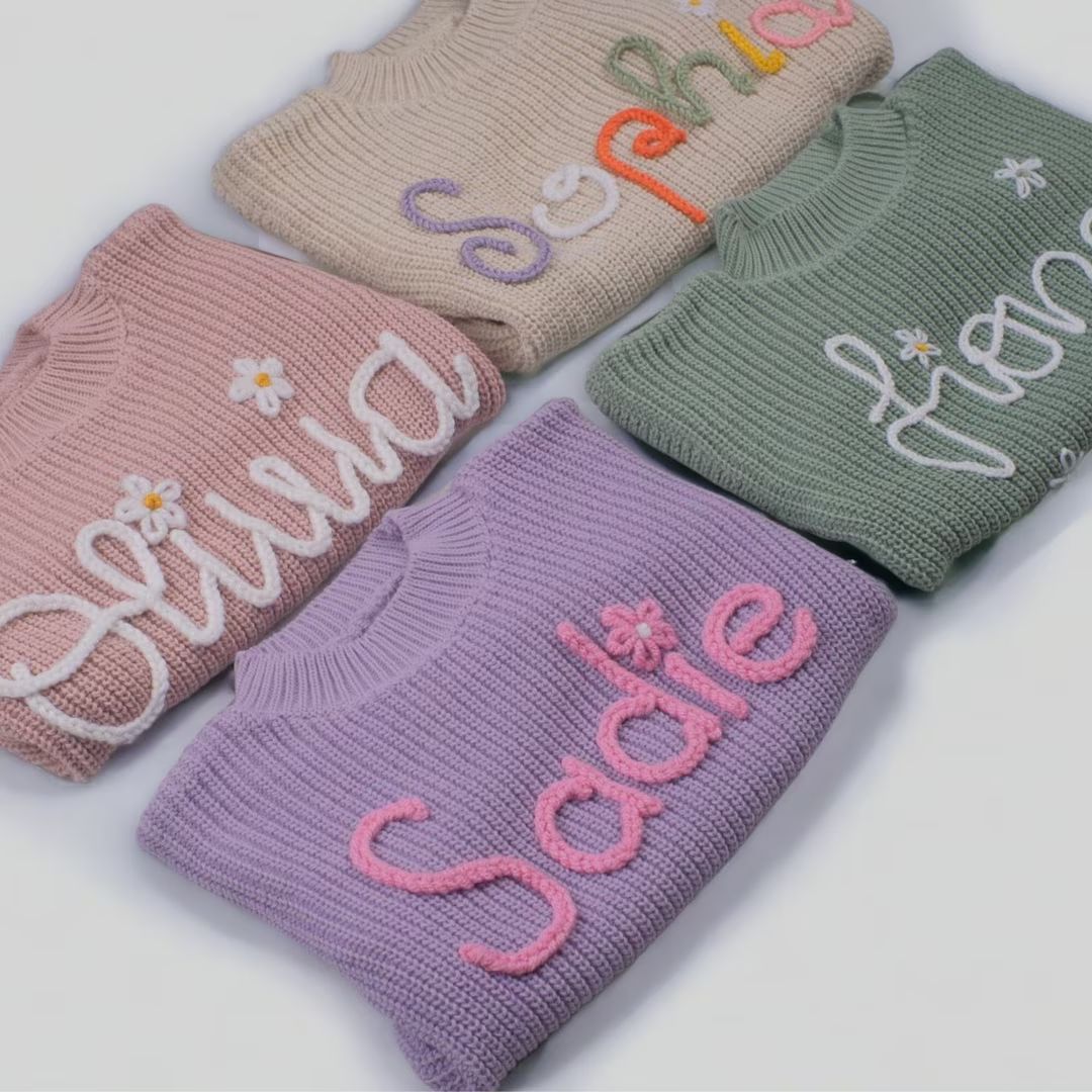 Personalized Baby Name Sweater Handmade Embroidered - Etsy | Etsy (US)