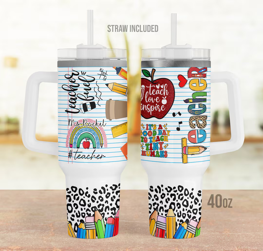 40oz Tumbler Personalized Custom Teacher Tumbler With Handle - Etsy | Etsy (US)
