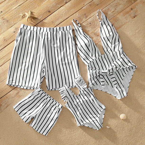 PatPat Deep V Striped Matching Swimsuits Girl Boy Women Men Swimwear | Walmart (US)