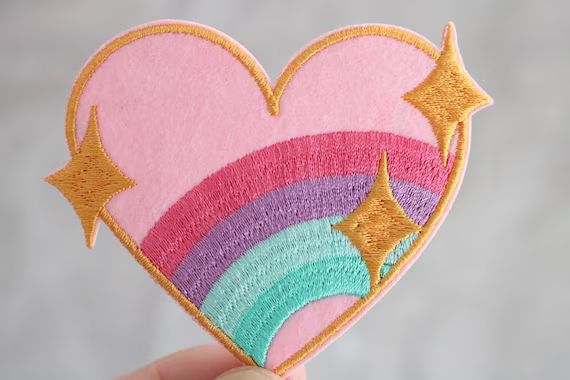 Rainbow Heartpink Heartshinning Iron on Patch embroidered - Etsy | Etsy (US)