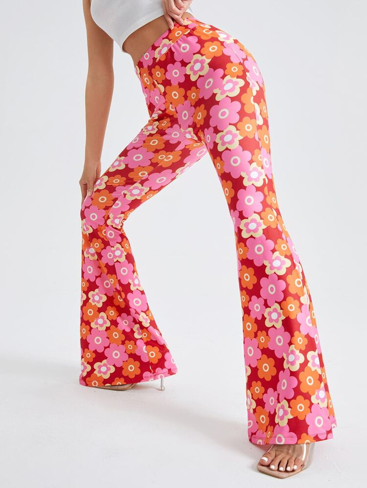 SHEIN ICON Allover Floral Print Flare Leg Pants
       
              
              $10.99      ... | SHEIN