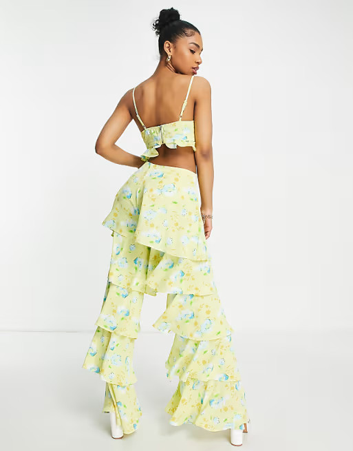 Saint Genies frill palazzo pants in yellow floral | ASOS (Global)