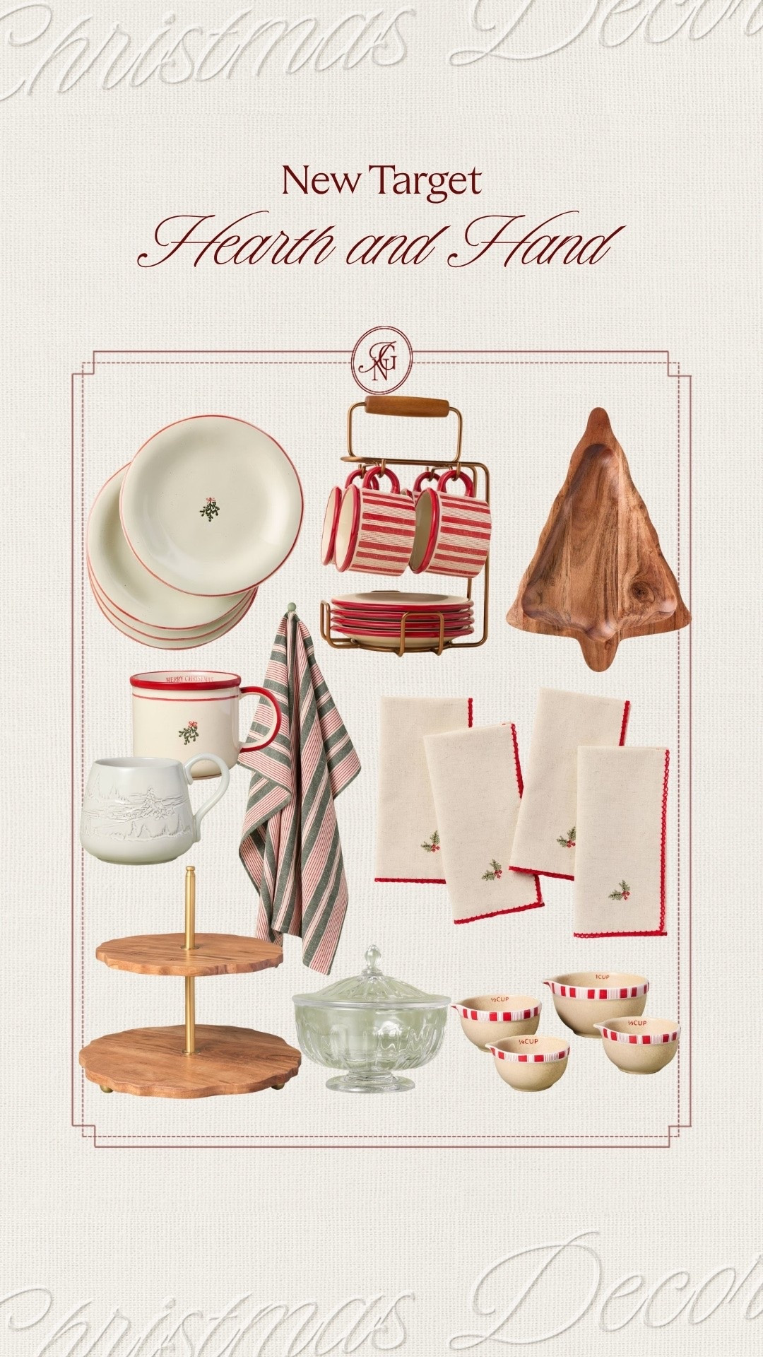 A beautifully festive kitchen starts with the details. ☕️ Hearth & Hand by Magnolia Christmas finds with delicate holly motifs, classic red stripes and warm wood accents. Elegant holiday dinnerware, embroidered napkins and charming serving pieces for Christmas hosting and slow mornings at home.

#hearthandhand #targetchristmas #christmaskitchen #holidaydinnerware #christmastableware #holidayhosting #christmasmugs #christmasentertaining #kitchenstyling #christmastablescape

#LTKSeasonal #LTKHome