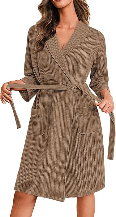 Ekouaer Robes for Women Waffle Knit Kimono Bathrobe Loungewear with Pockets | Amazon (US)