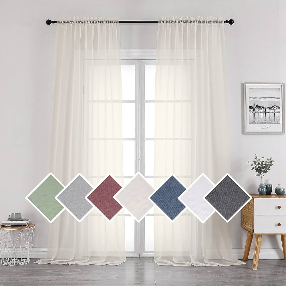 OVZME Sheer Ivory Curtains Light Filtering Window Drapes for Living Room Bedroom and Wedding Part... | Amazon (US)