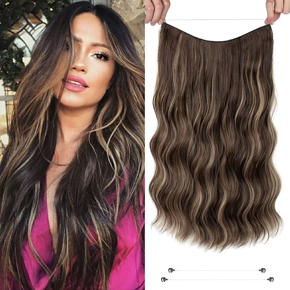 YOGFIT Wreathband Hair Extensions, YOGFIT Medium Brown 2 Ways Adjustable Transparent Wire Headban... | Amazon (US)