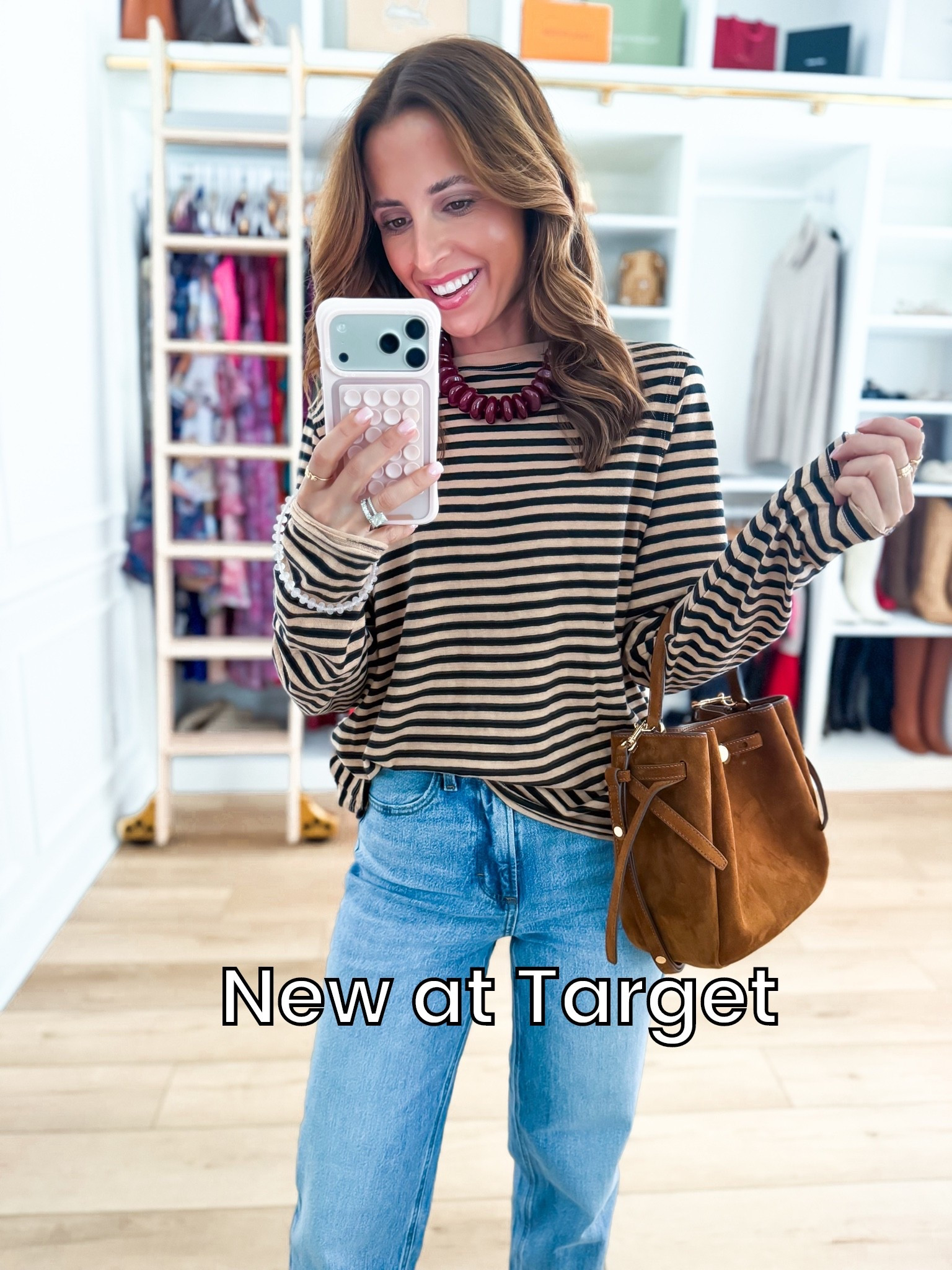 Fall outfit. Fall style. Mom outfit. Every day outfit. Casual outfit. I love these new $18 boyfriend tops from Target! Very lightweight and soft with an oversized fit. I love the way that it looks with jeans! This striped combo is very in right now. Wearing XS in top and 00 short in new vintage straight jeans. Beaded necklace.

#LTKootd #LTKgrwm #LTKSeasonal
