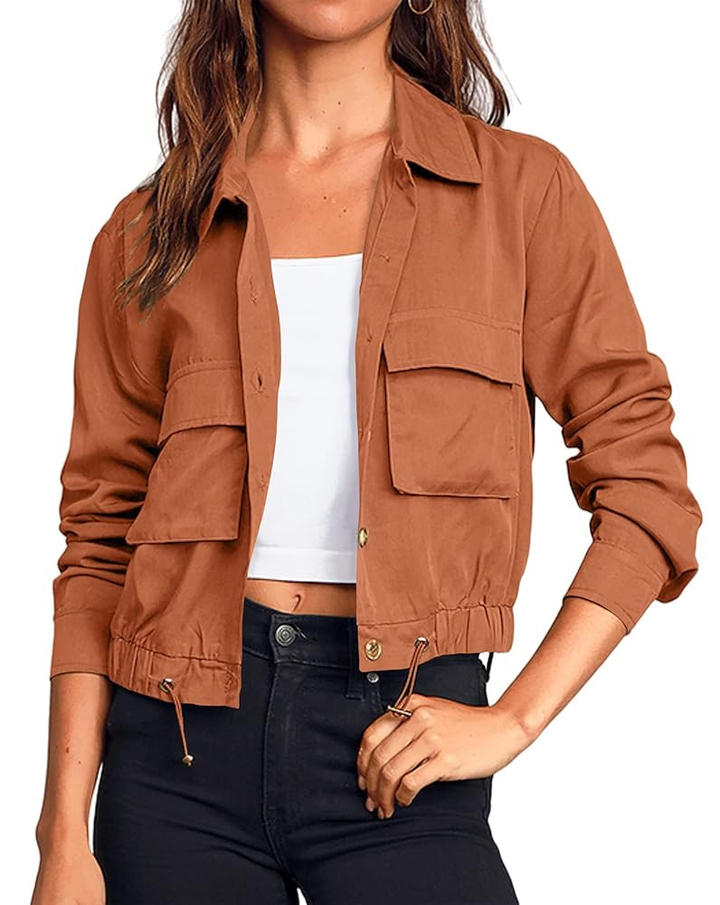 Onedreamer Women's Military Safari Cropped Jackets Button Down Lightweight Oversized Utility Anor... | Amazon (US)