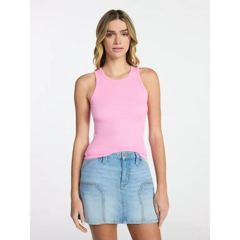 No Boundaries Ribbed High Neck Tank Top, Women's XXS-XXL - Walmart.com | Walmart (US)