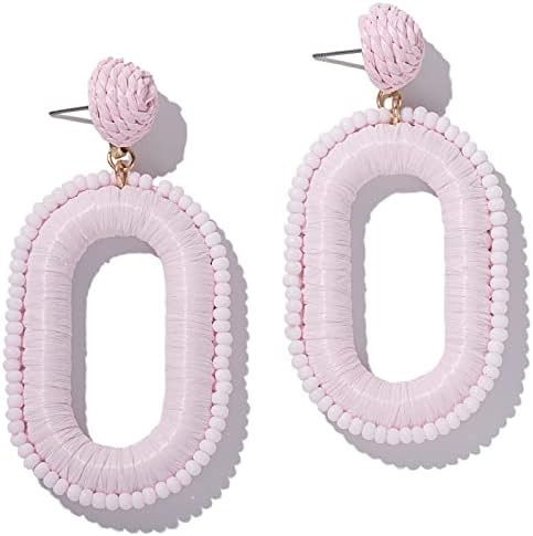 Beaded Raffia Boho Earrings - Cute Seed Bead Square Drop Dangle Earrings for Summer | Amazon (US)