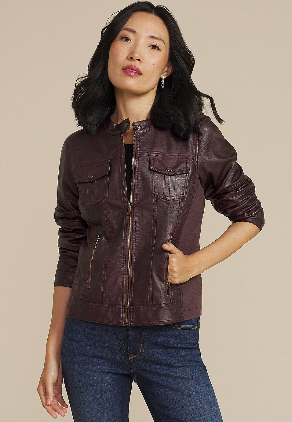 Faux Leather Trucker Jacket | Maurices