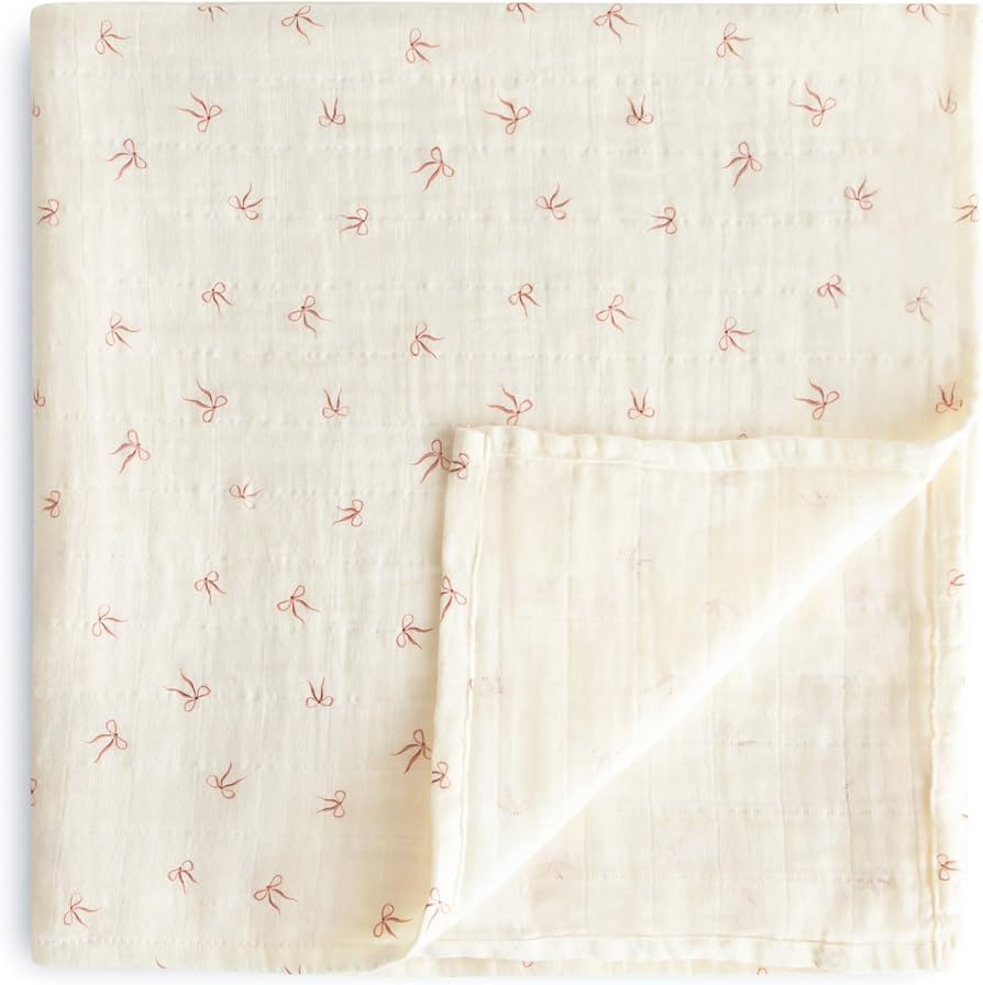 mushie Muslin Baby Swaddle Blanket | 100% Organic Cotton (Bows) | Amazon (US)