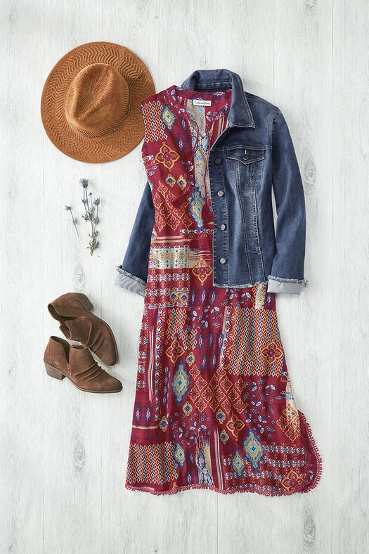 Patchwork Journeys Border Print Dress | Coldwater Creek