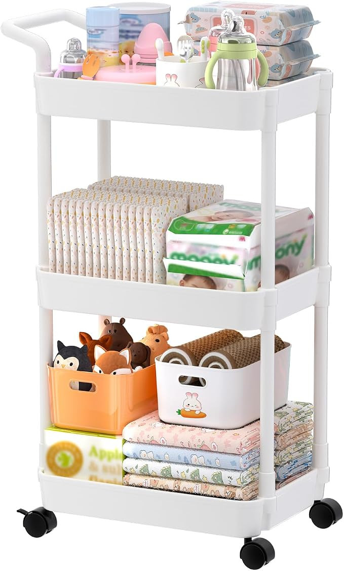Volnamal Baby Diaper Caddy, Plastic Movable Cart for Newborn Nursery Essentials Diaper Storage Or... | Amazon (US)