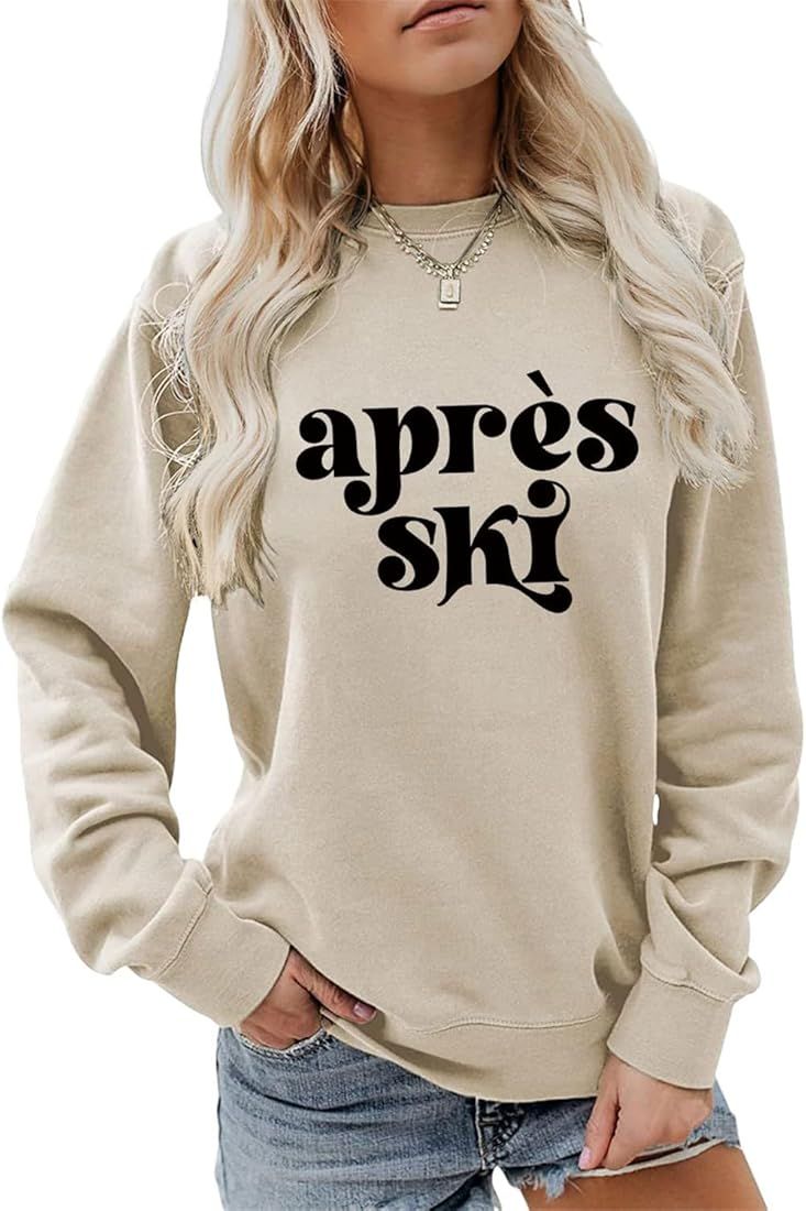 ESIKAH Apres Ski Sweatshirt Womens Crewneck Long Sleeve Casual Popular Pullover Tops Girls Weeken... | Amazon (US)