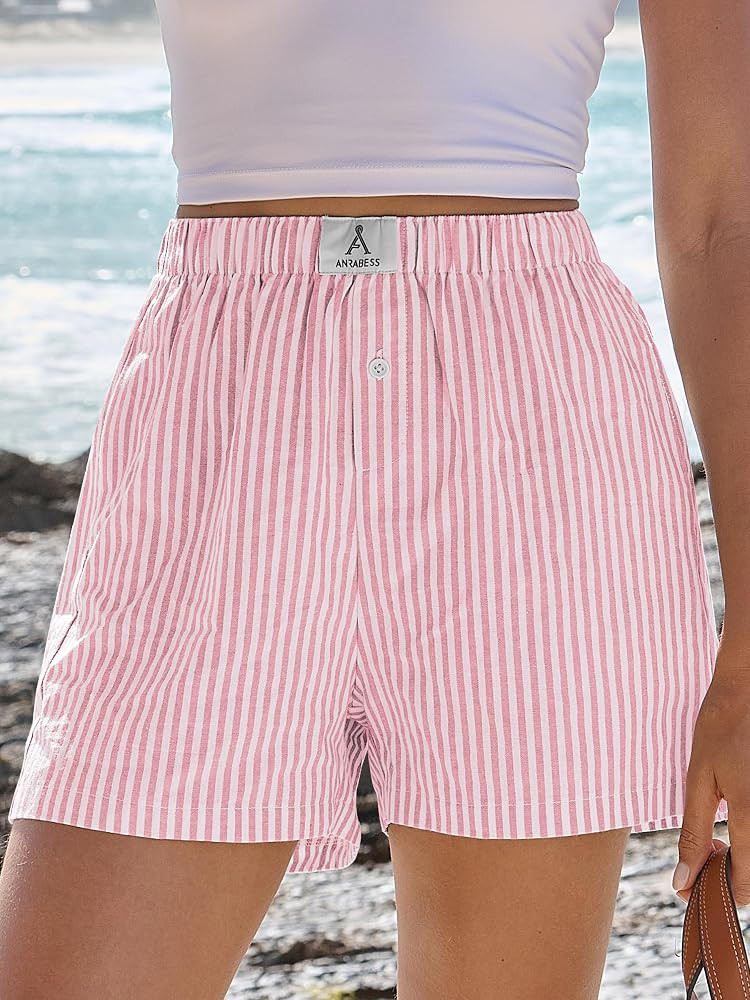 ANRABESS Boxer Shorts for Women Gingham Pajama 2026 Summer Casual Lounge Sleep Plaid Shorts Y2K B... | Amazon (US)