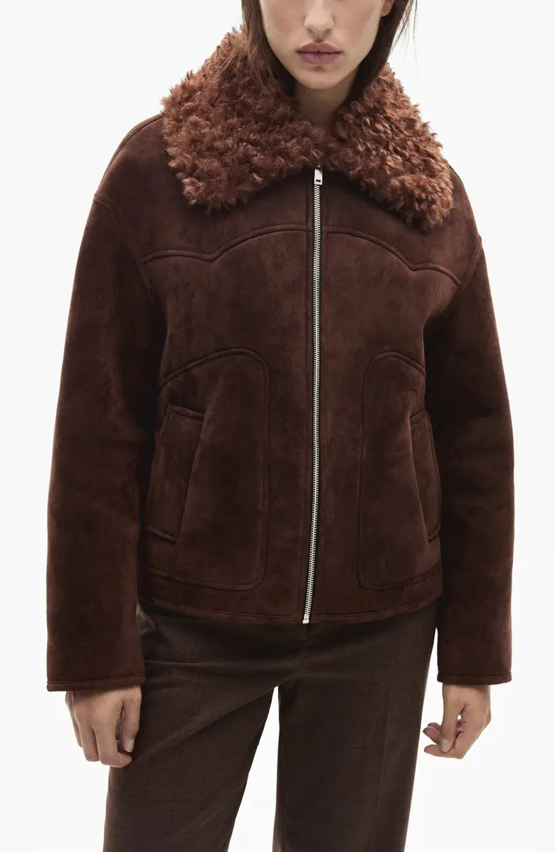 MANGO Faux Shearling Collar Faux Suede Jacket | Nordstrom | Nordstrom