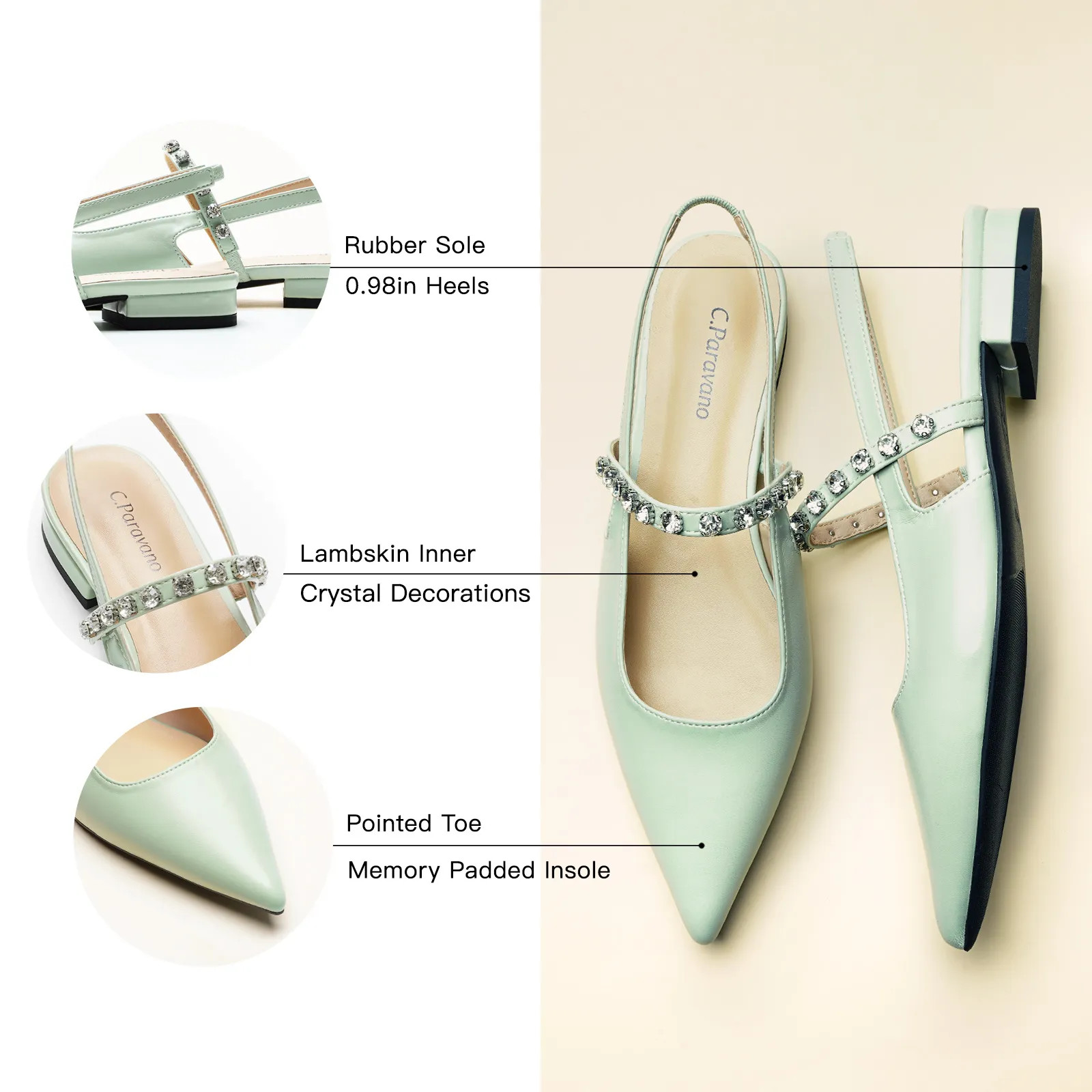 Crystal Strap Slingback Flats (Aida) | C.Paravano | cparavano