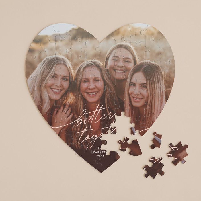 "Together Forever" - Customizable 60 Piece Custom Heart Puzzle in Pink by Robin Ott. | Minted