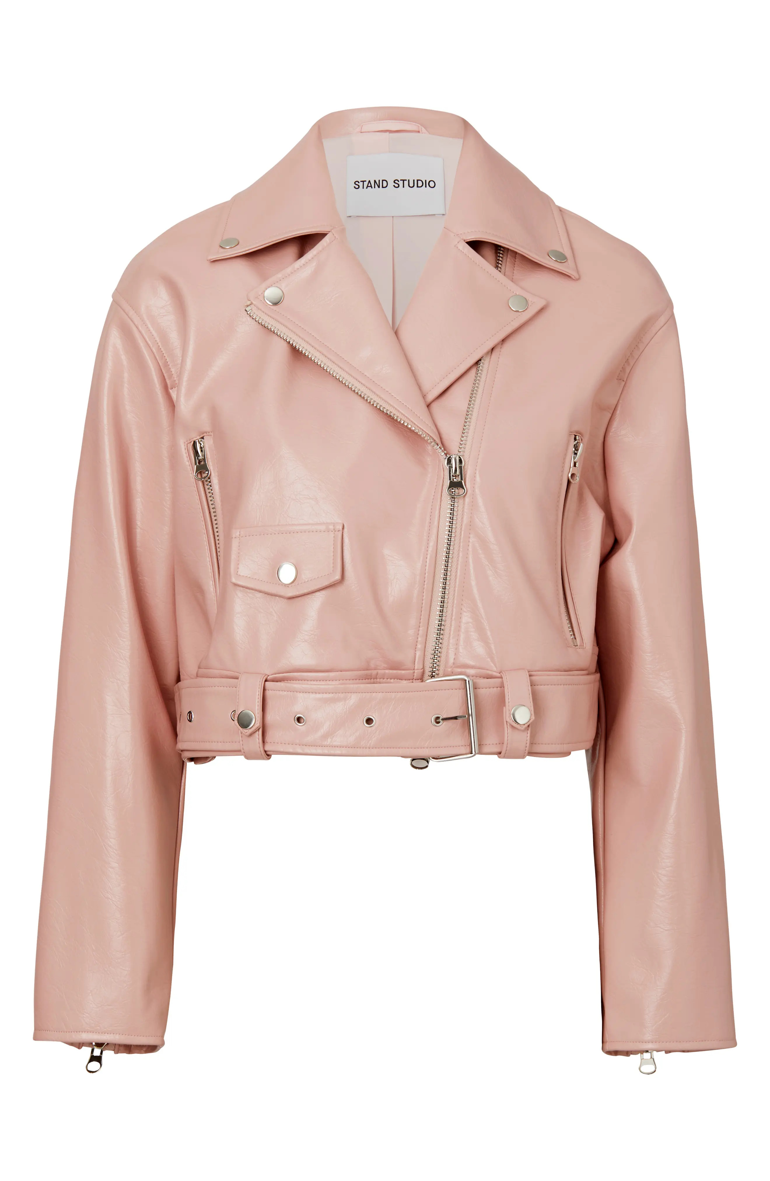Women's Stand Studio Selena Faux Leather Biker Jacket, Size 10 US - Pink | Nordstrom