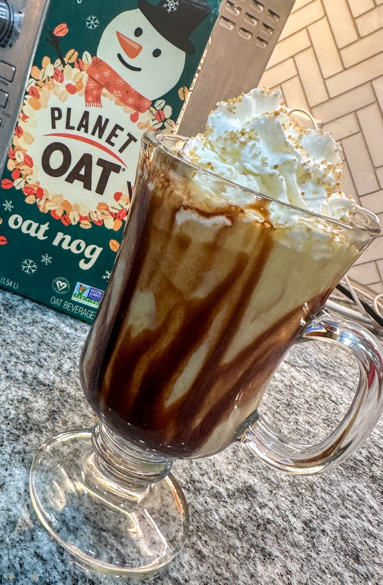 Oatnog in my glass mug. So yummy. #glassware #mugs #glasses #oatnog #holidaydrinks 