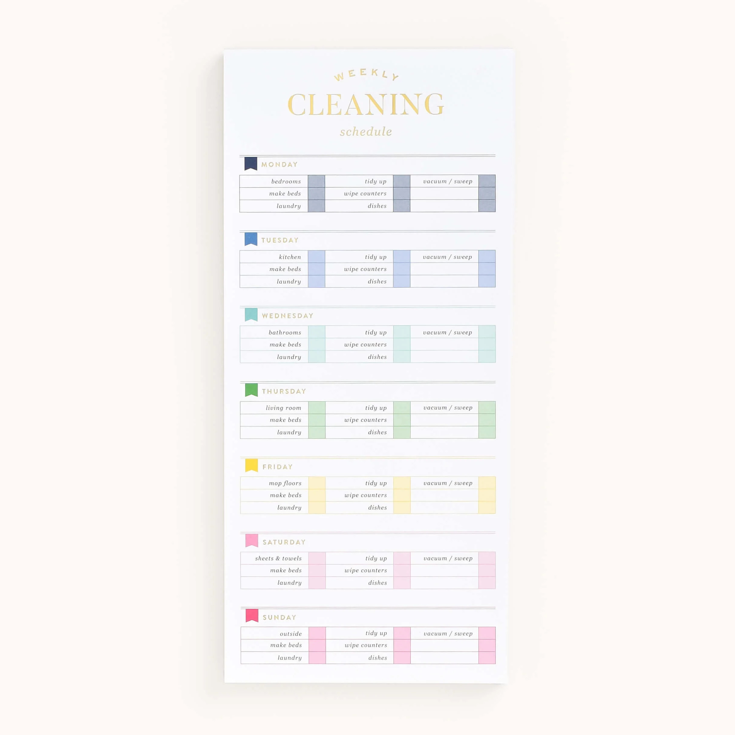 Tall Notepad, Weekly Cleaning | Simplified