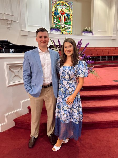 Easter Sunday outfits! 

Hers: Rachel Parcell blue floral midi dress, white and gold slide on heels from Amazon. 

His: Light blue blazer from Belk on sale, khaki slacks from Belk, and Tommy Hilfiger brown slide on loafers from Nordstrom Rack! 



#LTKstyletip #LTKsalealert #LTKfindsunder100