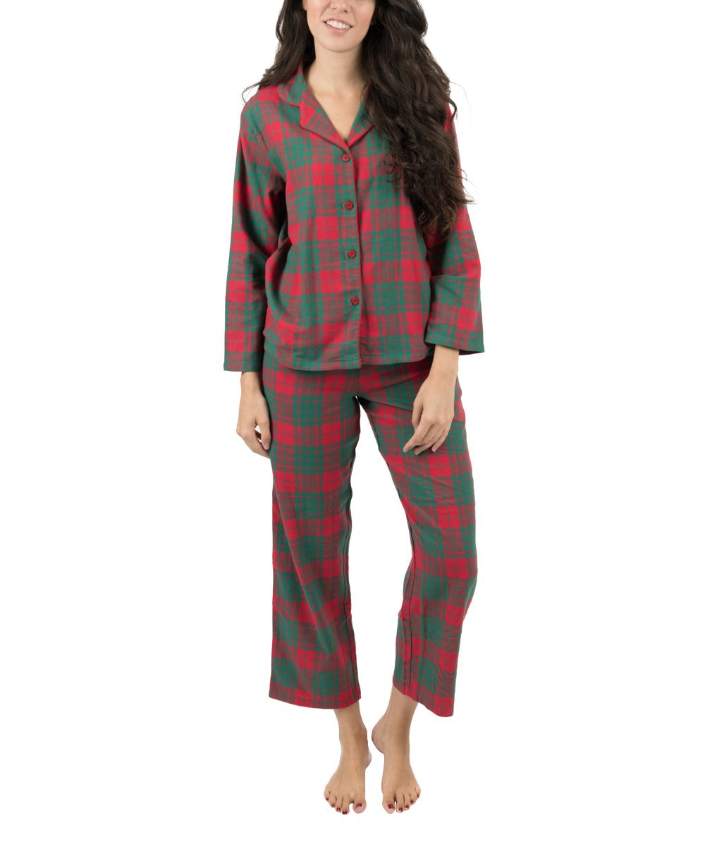 Red & Green Plaid Flannel Pajama Set - Women | Zulily
