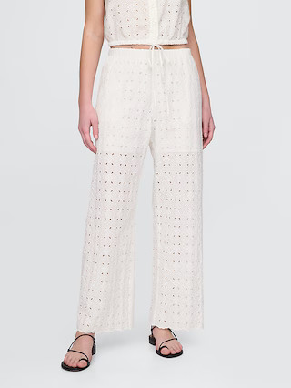 Mid Rise Eyelet Easy Wide-Leg Pants | Gap (US)