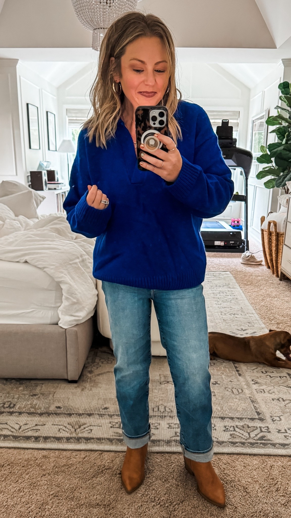 This sweater comes in 3 colors and is currently on sale under $34! Going back for another color, state- obsessed with the collared neckline and it is so so soft. Fits TTS- I’m 5’3” and wearing a medium in the sweater and the 6-12 in jeans. 

#LTKSaleAlert #LTKOver40 #LTKFindsUnder50