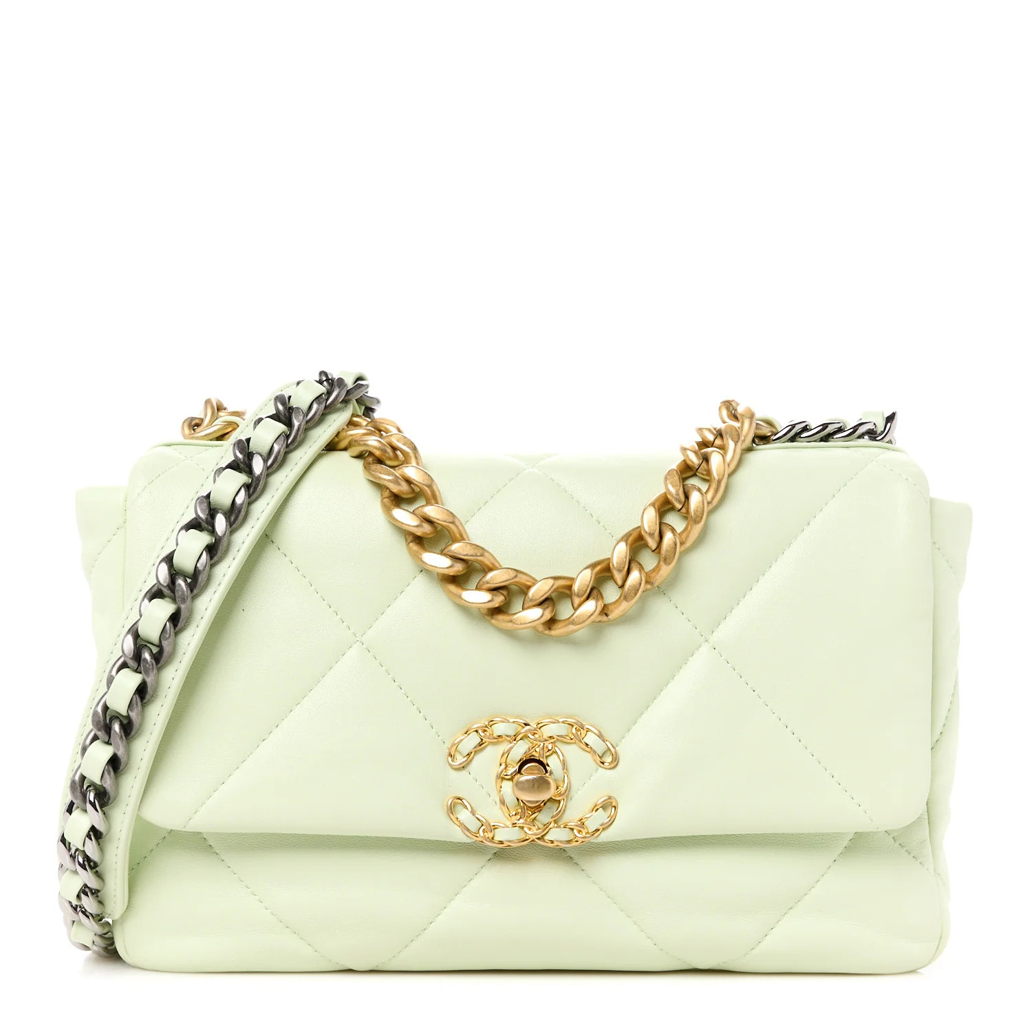 Lambskin Quilted Medium Chanel 19 Flap Light Green | FASHIONPHILE (US)