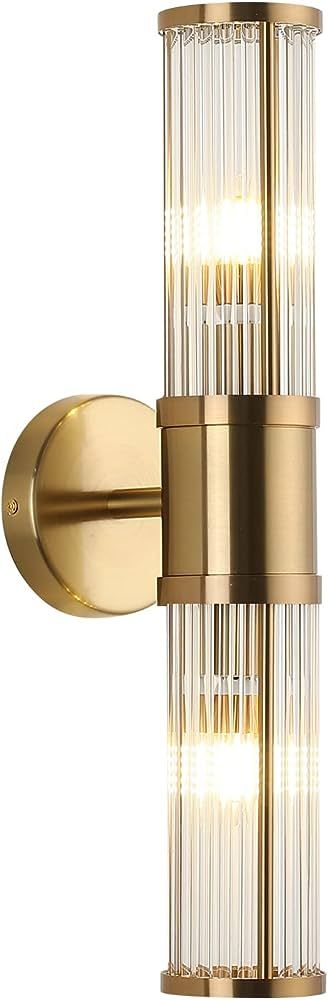 Glass Wall Light Fixture Indoor Brass Bathroom Vanity Lights Beside Mirror Lighting Lamps Up and ... | Amazon (US)