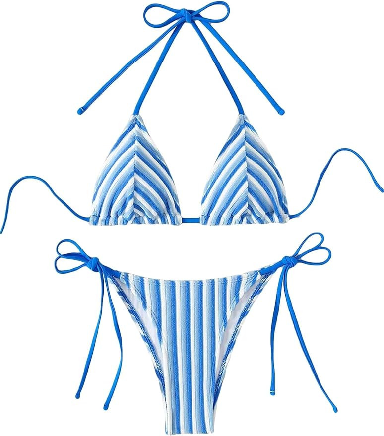 Women's Striped Printed Bathing Suit Colorblock Textured Pattern Swimsuit Bikini Set | Amazon (US)