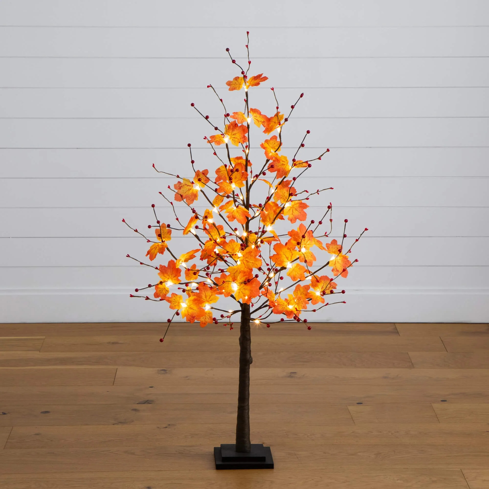 4' Pre-Lit Autumn Maple Artificial Fall Tree with Berries and 60 Warm | Nearly Natural