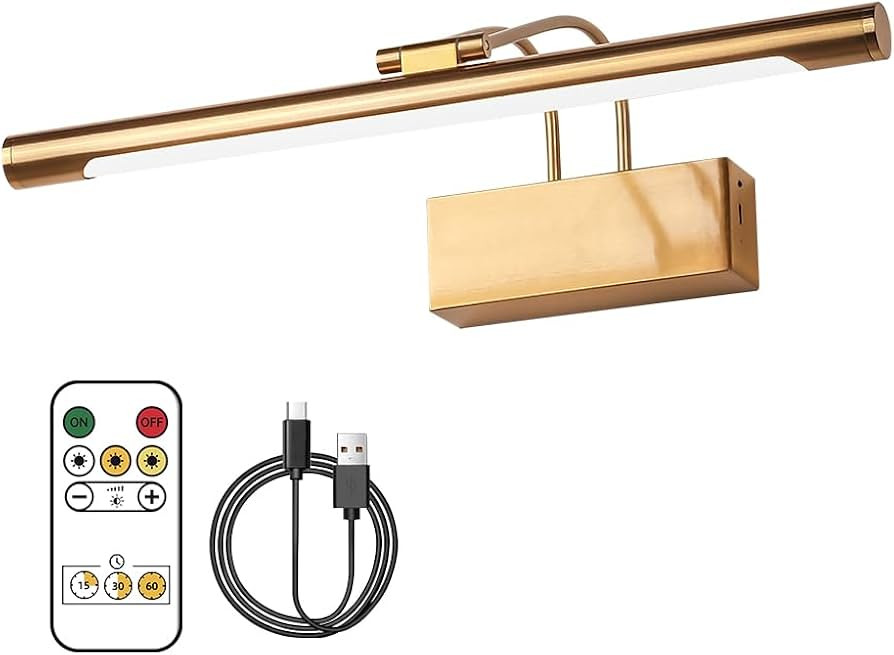 Wireless Picture Light Battery Operated, 5W 16 inch Metal Brass Artwork Wall Lamp with Remote Con... | Amazon (US)