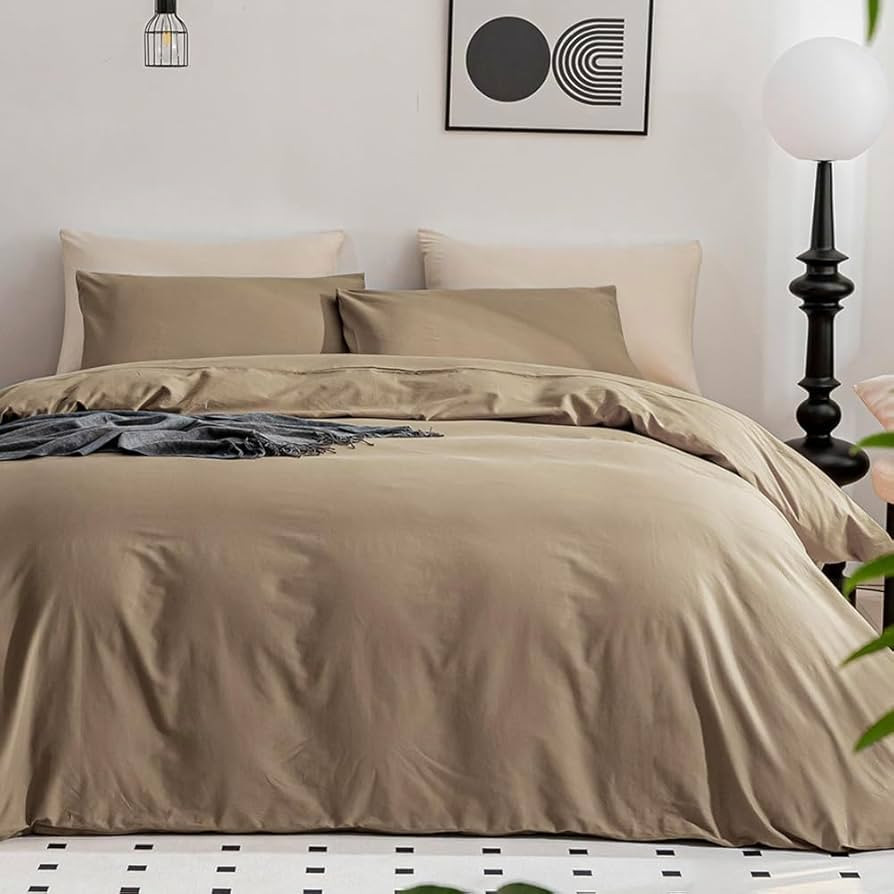 JELLYMONI Khaki Duvet Cover Twin Size - 100% Washed Cotton Linen Feel Textured Comforter Cover, 2... | Amazon (US)