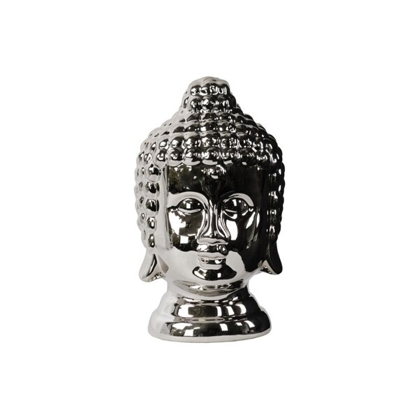 Peace Making Ceramic Buddha Head with Rounded Ushnisha- Silver | Bed Bath & Beyond
