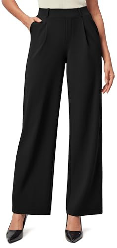 IUGA Womens Dress Pants Wide Leg Pull On Stretchy Work Pants Women High Waisted Business Casual Trousers with Pockets | Amazon (US)