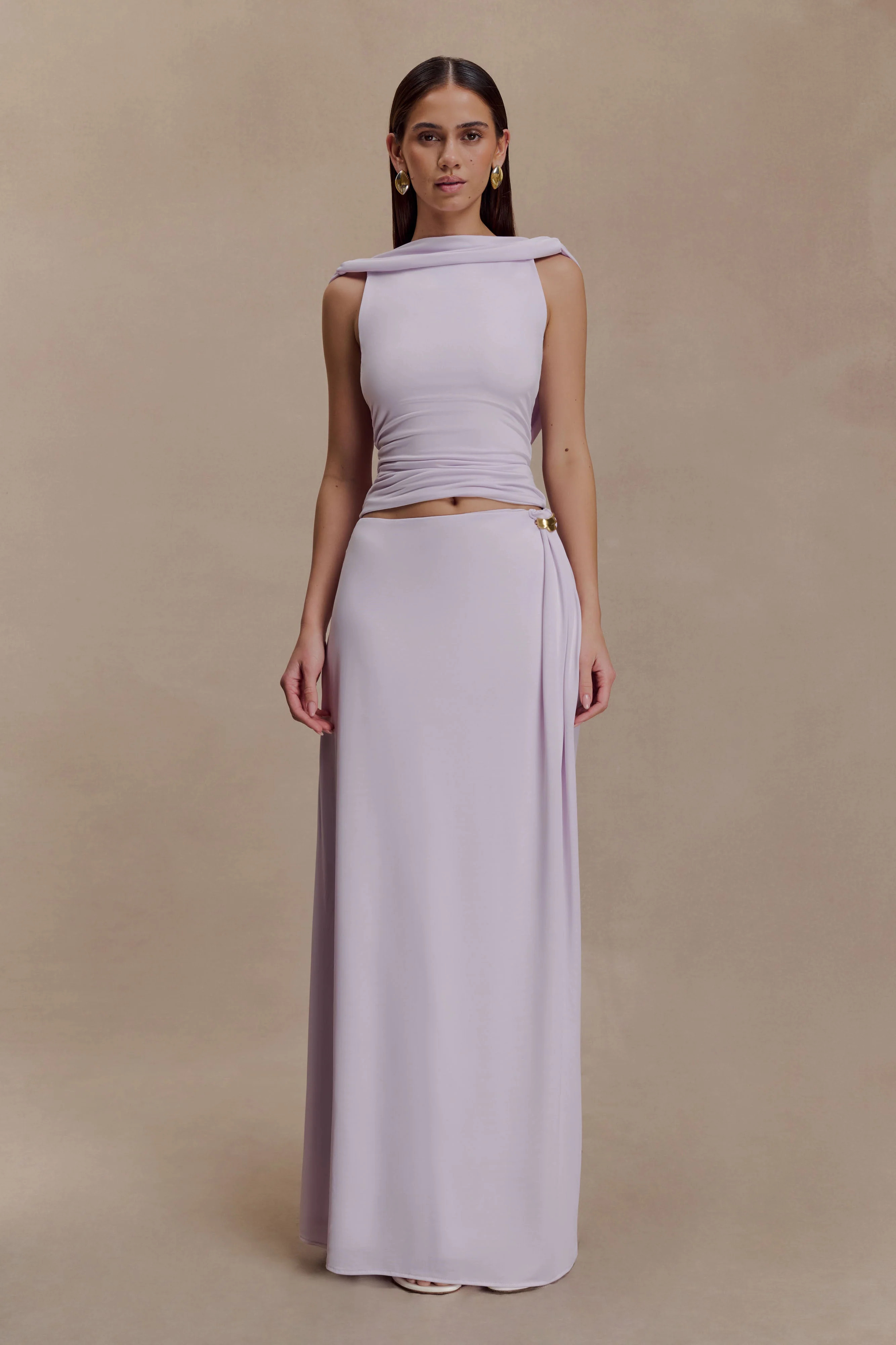 Bridget Slinky Maxi Skirt With Hardware - Dusty Lilac | MESHKI US
