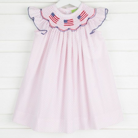 Red Dot Flag Smocked Dress | Classic Whimsy