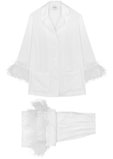 Party white feather-trimmed pyjama set | Harvey Nichols (Global)
