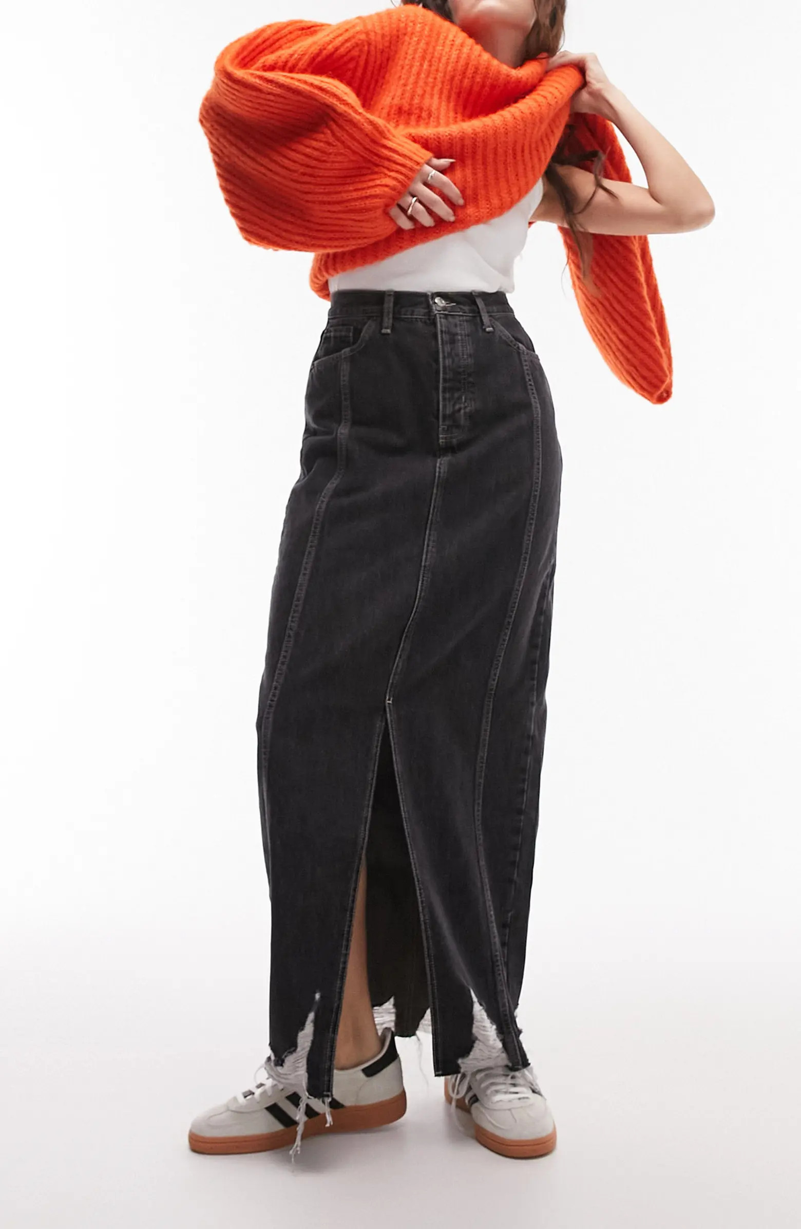 Topshop Destroyed Hem Denim Maxi Skirt | Nordstromrack | Nordstrom Rack