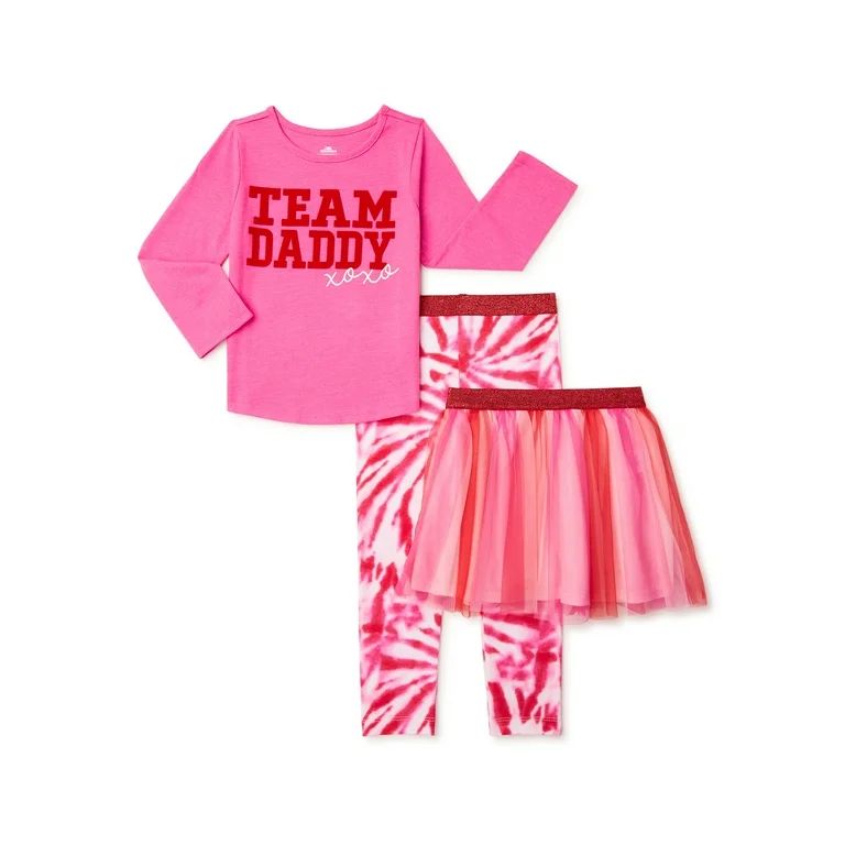 Valentine's Day Toddler Girl Long Sleeve T-Shirt, Legging, & Tutu Skirt Outfit Set, 3-Piece, Size... | Walmart (US)
